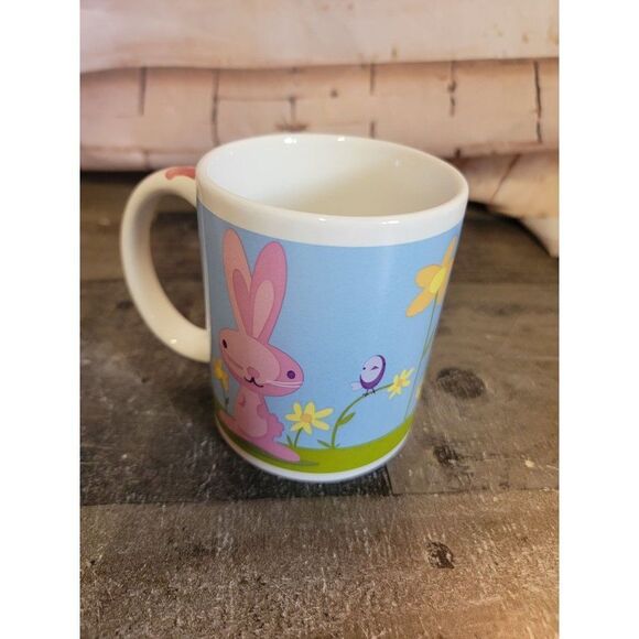 Ceramic pink bunny spring flower bird cup mug Decor Easter - Picture 1 of 7